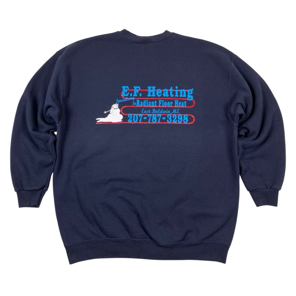 Vintage 90s Y2K Faded Navy Blue EF Heating Company Maine Sweatshirt Workwear